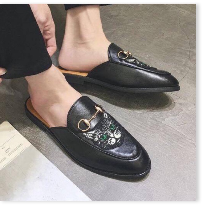 𝔹𝕆𝕊𝕊 𝕊ℍ𝕆𝔼𝕊 ⚜️ Giày Sục Nam Thêu Mèo Cá Tính Độc Lạ kiểu Dáng Hàn Quốc