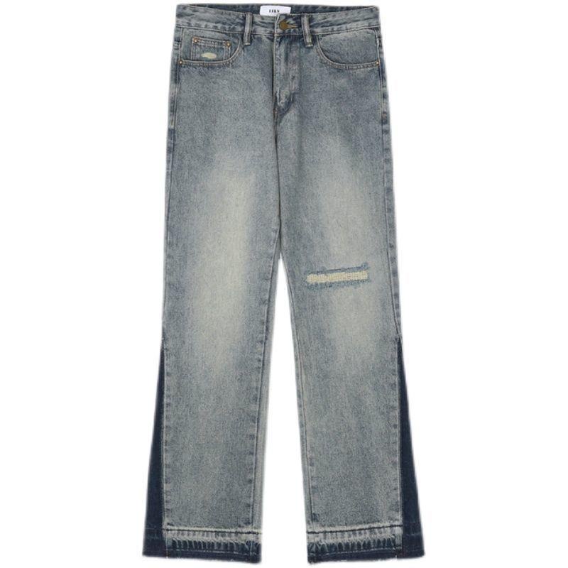 Quần jeans dài ống loe phối vết rách phong cách đường phố retro cá tính dành cho nam