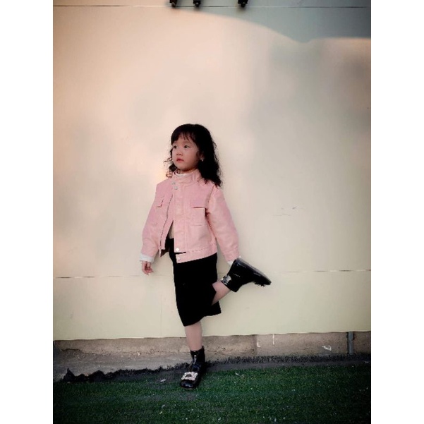 Áo Khoác Da Jacket Bé Gái Dáng Ngắn Mùa Thu Dễ Thương