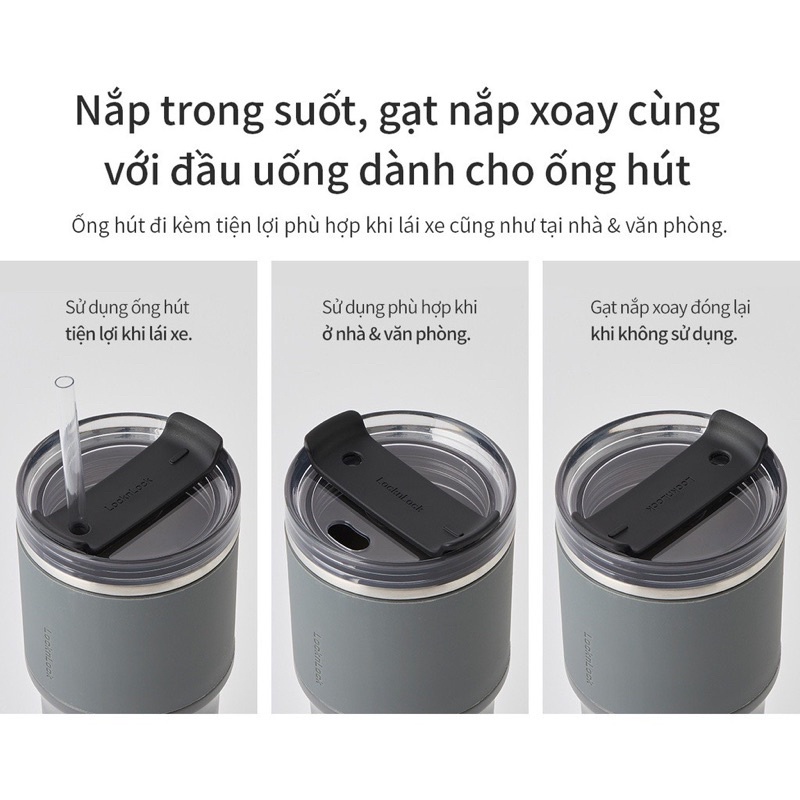 Ly giữ nhiệt LocknLock Metro Drive 650ml LHC4277S Màu Trắng - Hàng Chính Hãng, Thép không gỉ, kèm ống hút và cọ - K-MALL