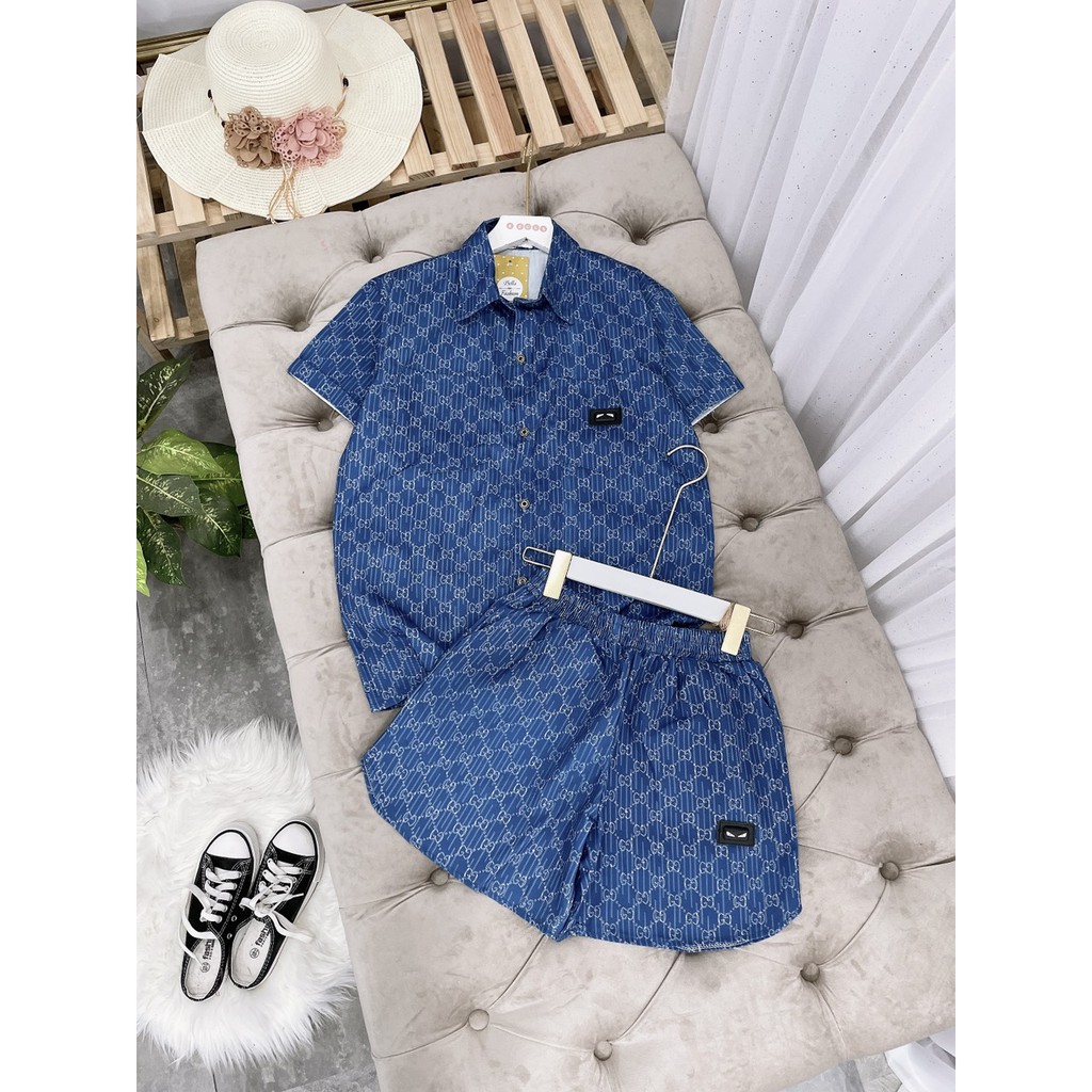 Set Sơ Mi Bò Chữ Mix Quần Sooc | BigBuy360 - bigbuy360.vn