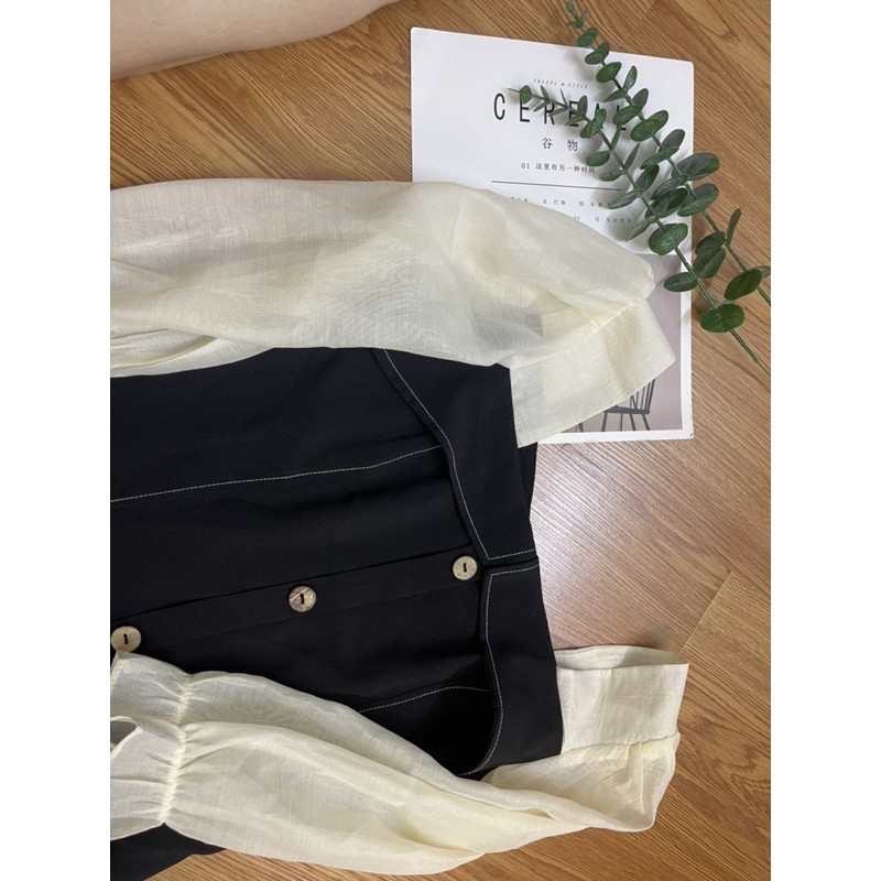 Váy thiết kế công sở đẹp tay voan khuy vạt trước phong cách nhẹ nhàng hàng cao cấp | BigBuy360 - bigbuy360.vn