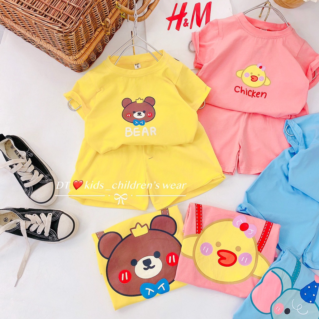 Bộ quần áo bé trai, bé gái, bộ cộc tay chất cotton thú đeo lưng đáng yêu cho bé