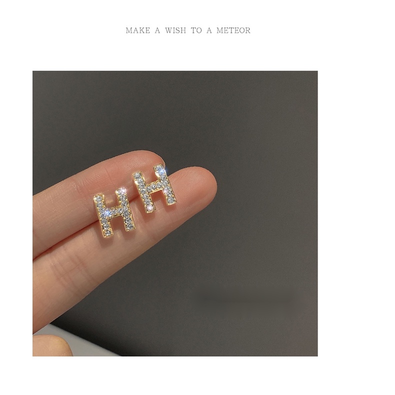MOCHASHUKhuyên tai mạ bạc 925 hình chữ H phong cách vintage