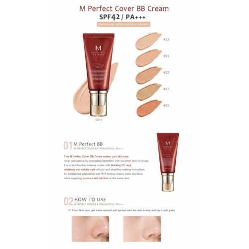 MISSHA (Hàng Mới Về) Kem Bb Chống Nắng Spf42 Pa + + + 50ml (# 13 / # 21 / # 23 / # 27 / # 31) / [MISSHA] M Perfect Cover BB Cream  50ml SPF42 PA+++