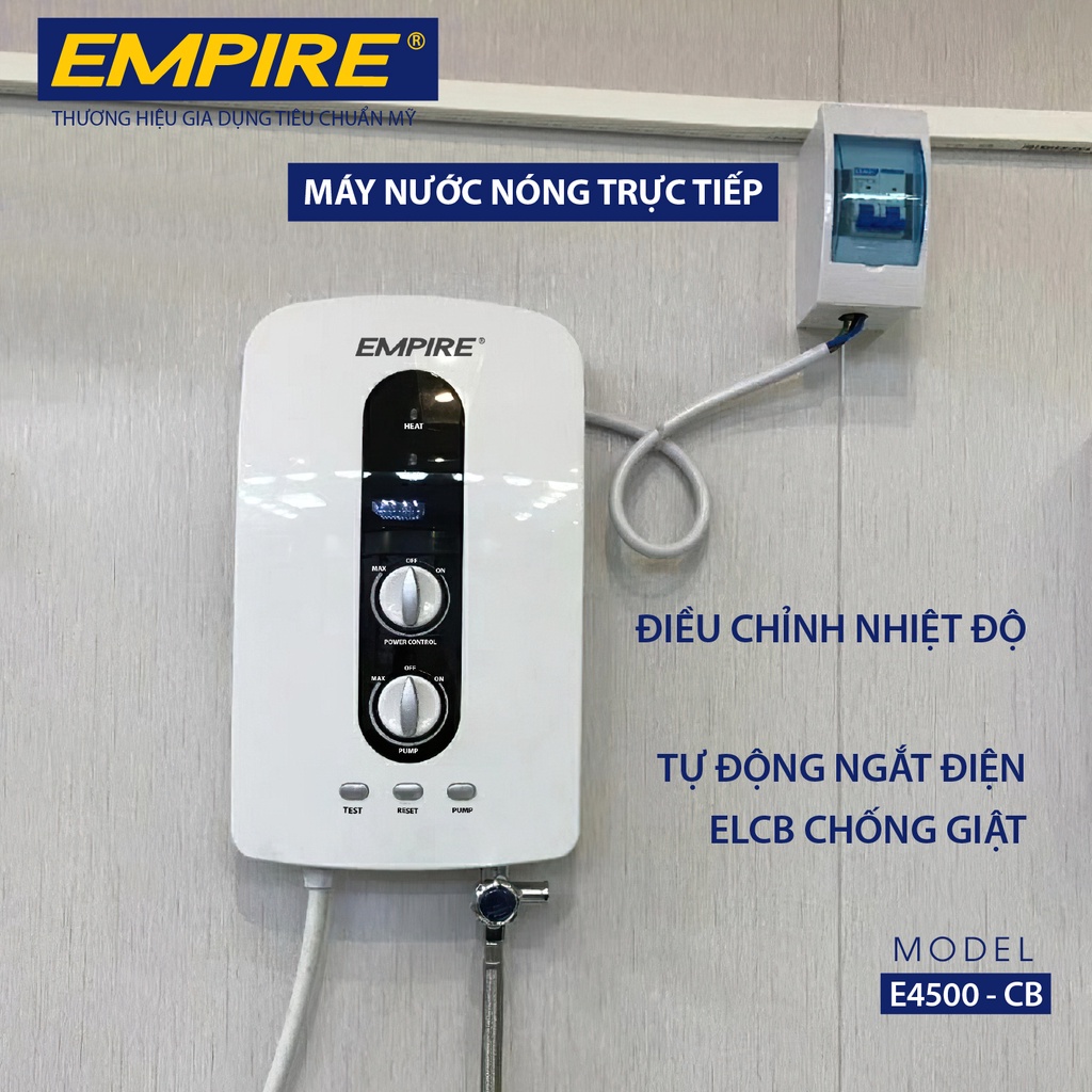 Máy nước nóng trực tiếp có bơm trợ lực, hiển thị nhiệt độ EMPIRE E4500-CB