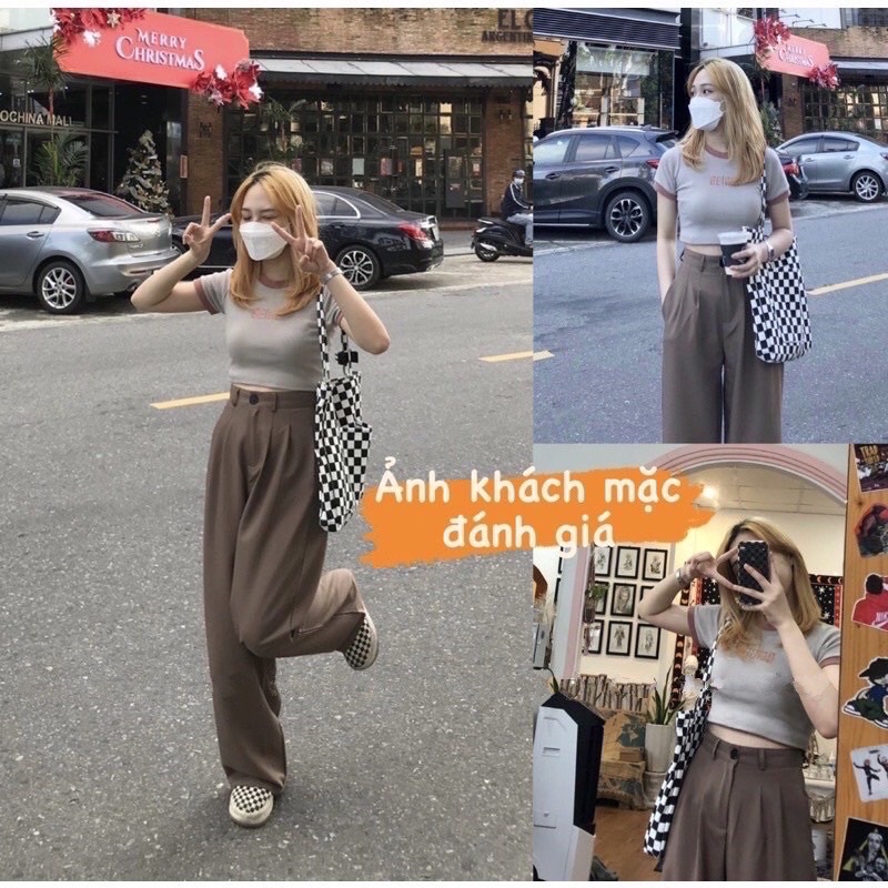 Quần ống rộng nữ dáng dài lưng cao ulzzang màu đen, nâu tây choco vải lụa hàn phong cách Hàn quốc Maitrangshop –