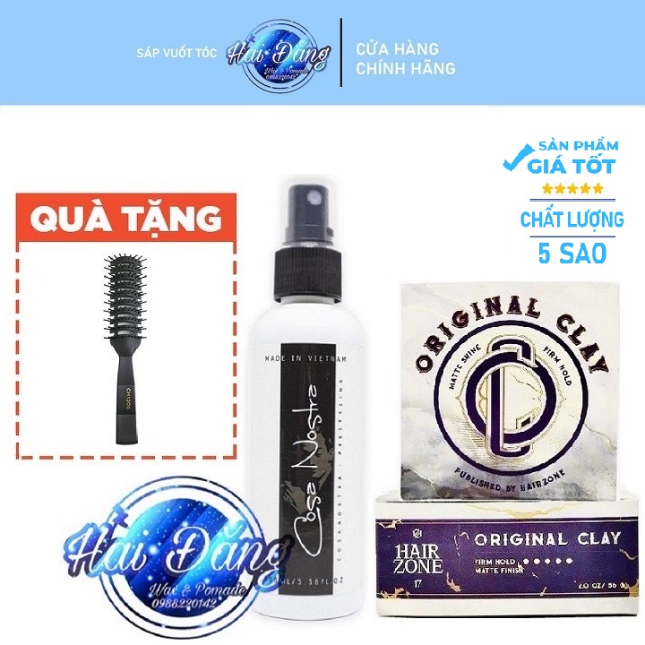 [CHÍNH HÃNG-TẶNG LƯỢC] COMBO Sáp vuốt tóc Original Clay + Xịt Tạo Phồng Cosa Nostra