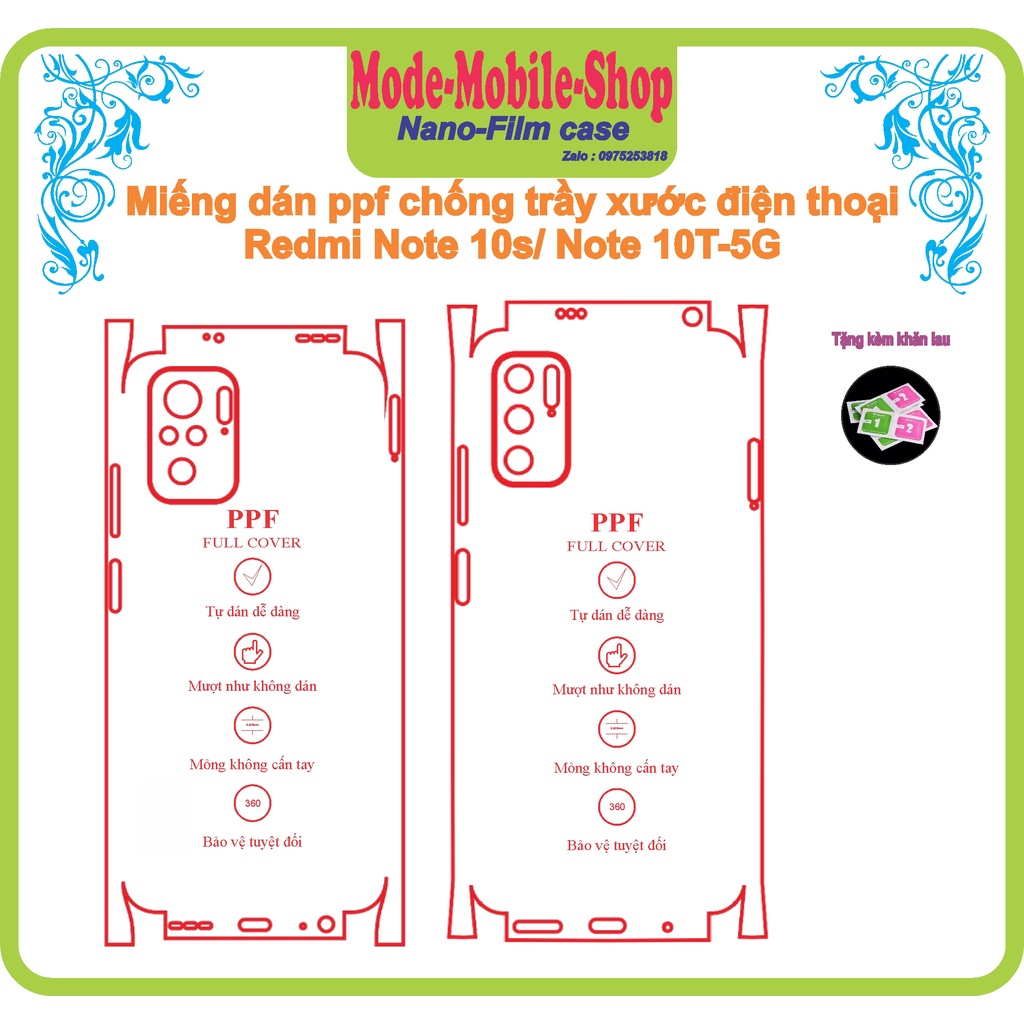 miếng dán ppf chống trầy xước điện thoại redmi note 10s/ redmi note 10T-5G
