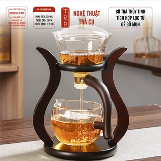 Bộ ấm thủy tinh từ tính nam châm tiện dụng kèm đế gỗ mun cao cấp
