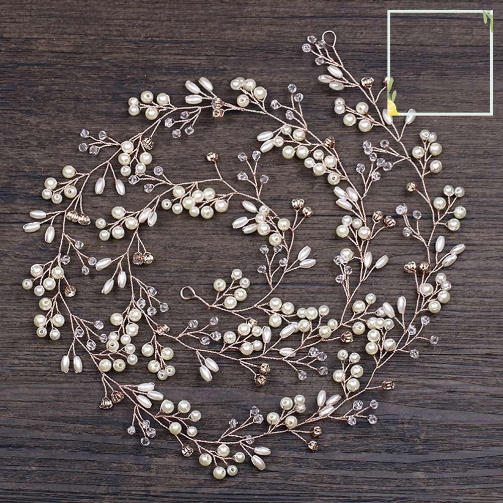 Dây Hoa Đính Ngọc Trai Giả Trang Trí Tóc Cô Dâu 50cm