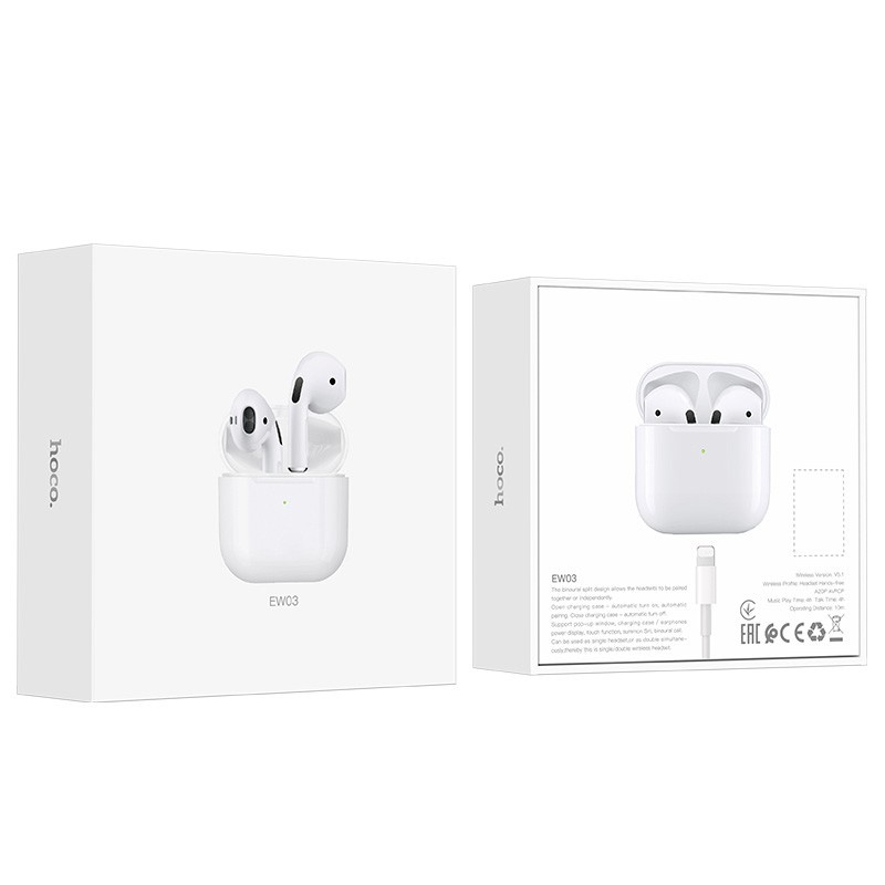 Tai nghe bluetooth Hoco EW03 V5.0 không dây hỗ trợ mic cảm ứng TWS Dùng cho Apple và Android - Bảo hành 12 tháng