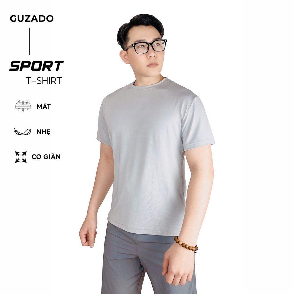 Bộ quần áo thể thao nam cổ tròn Guzado Chất Coolmax thể thao vận động thoải mái BCT2202
