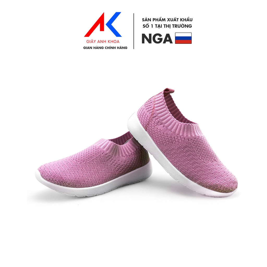 Giày cho bé gái cổ chun, giày đi học cho bé gái từ 2 đến 10 tuổi siêu nhẹ chống trơn màu hồng ANH KHOA 43ĐC
