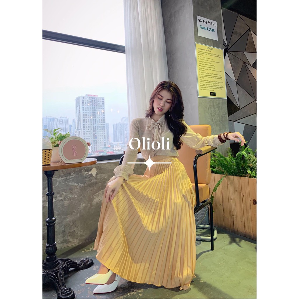 Chân váy xếp ly Olioli Fashion (Dáng maxi, chất liệu lụa Satin)