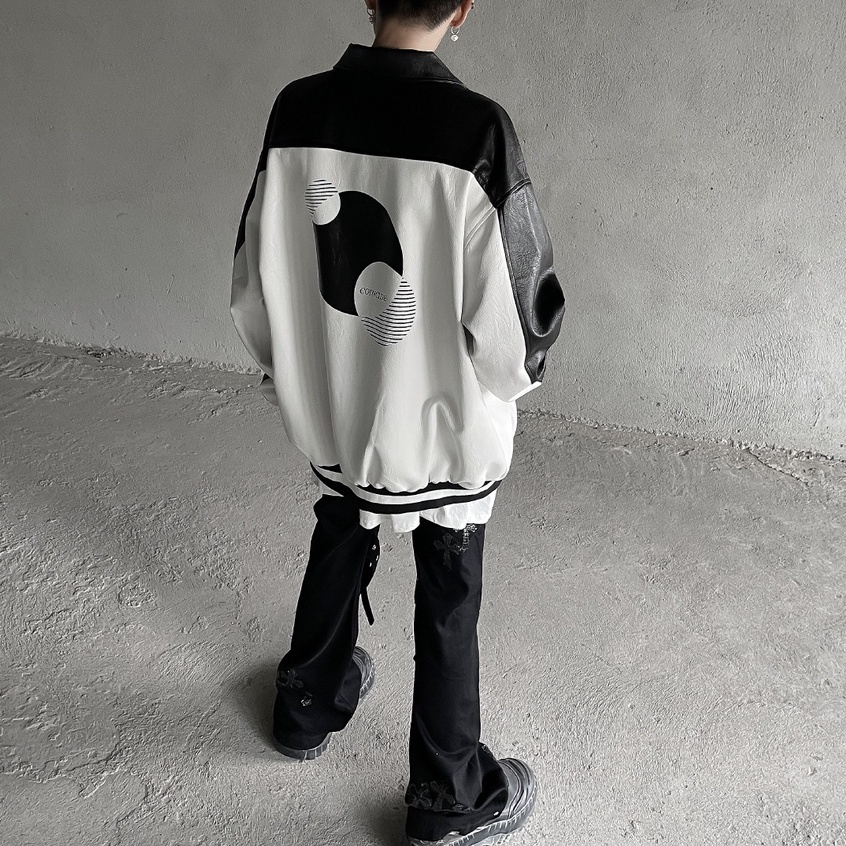 Áo khoác bóng chày bằng da PU phong cách đường phố cá tính thời trang Mỹ cho nam leather jacket