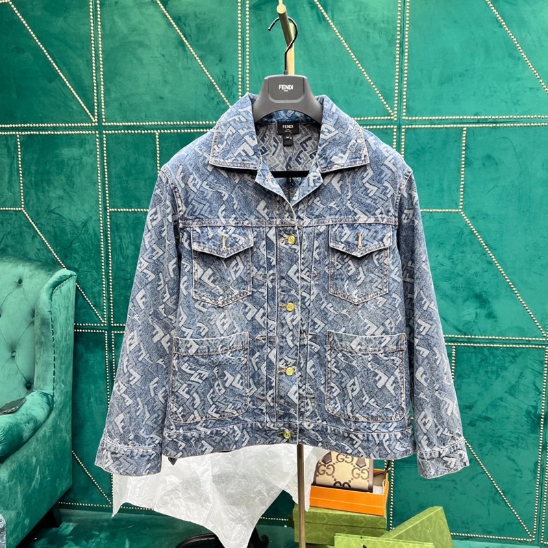 Áo khoác jeans nữ  hoạ tiết chữ thương hiệu Fendi FD cao cấp