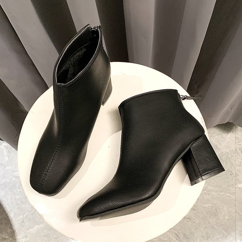 giày bốt nữ da trơn lửng cổ thấp khóa sau cao cấp sang trọng dễ phối đồ