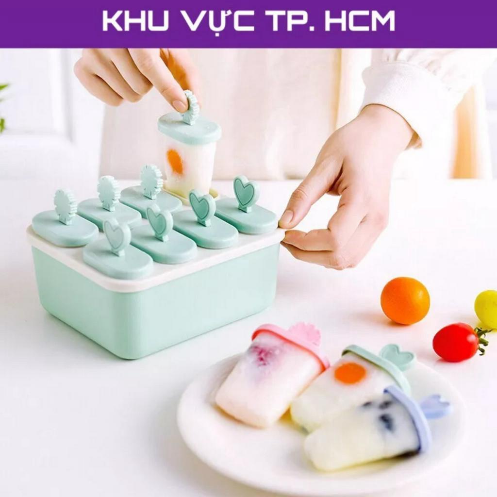 Khuôn làm kem mini 8 ngăn có nắp đậy siêu dễ thương