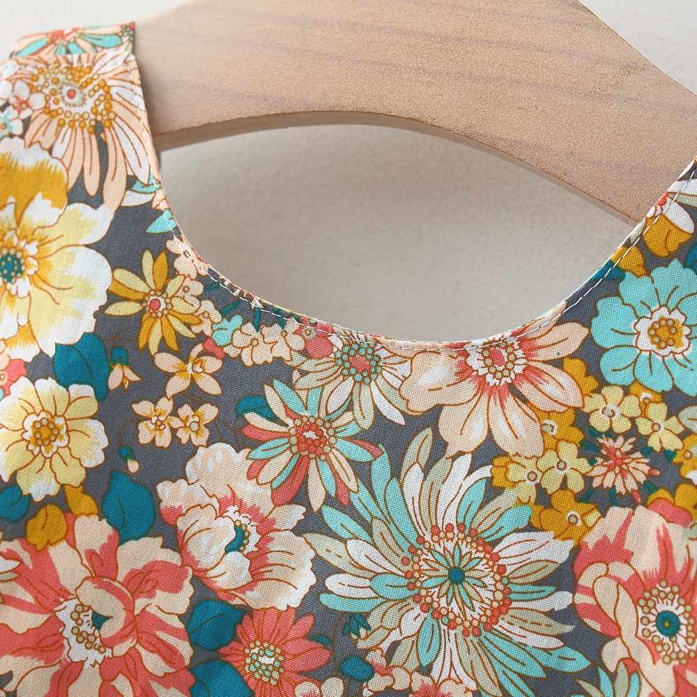 Đầm Công Chúa Hai Màu Bằng Vải Cotton In Hoa Thời Trang Mùa Hè Dành Cho Bé Gái