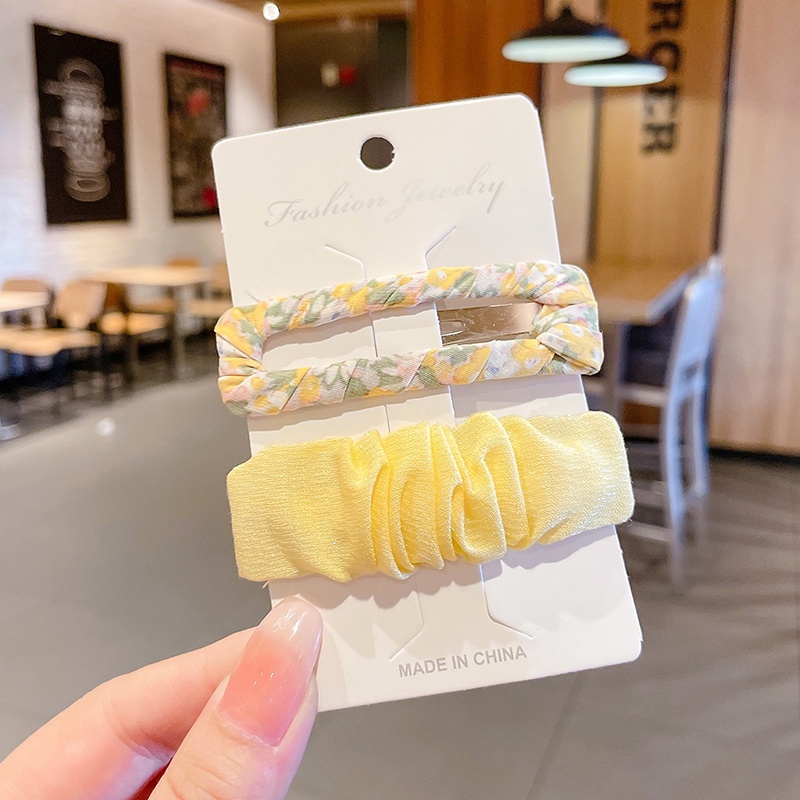 Kẹp Tóc Bằng Vải Hình Vuông Họa Tiết In Hoa Dễ Thương Độc Đáo