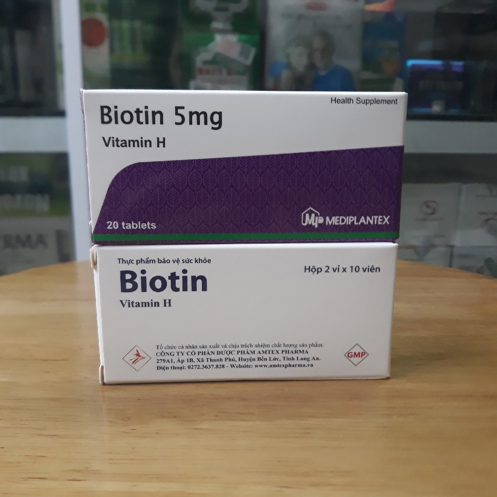 Biotin 5mg Bổ Sung Vitamin H, Vitamin B5 Giúp Tóc Mọc Nhanh, Dày, Giảm Gãy Rụng Hộp 20 Viên