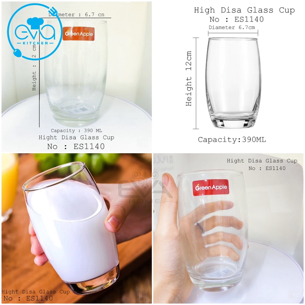 Set 6 Ly Thuỷ Tinh Dáng Bầu Tròn Disa Glass Cup Gồm 3 Ly Lùn 290 Ml Short Disa ES1132 Và 3 Ly Cao 390ML Hight Disa ES114