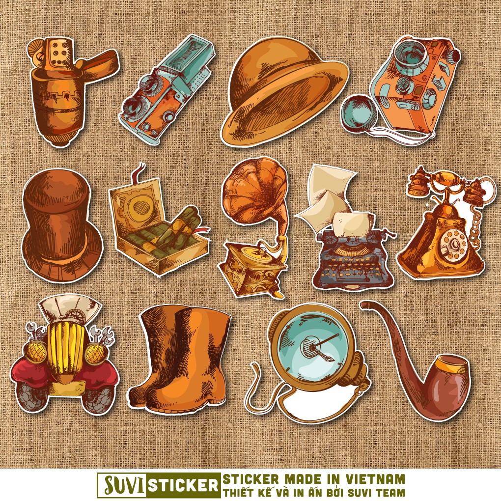 Sticker Retro Old Things chống nước dán nón bảo hiểm, xe, laptop, điện thoại, vali. MSP: V09