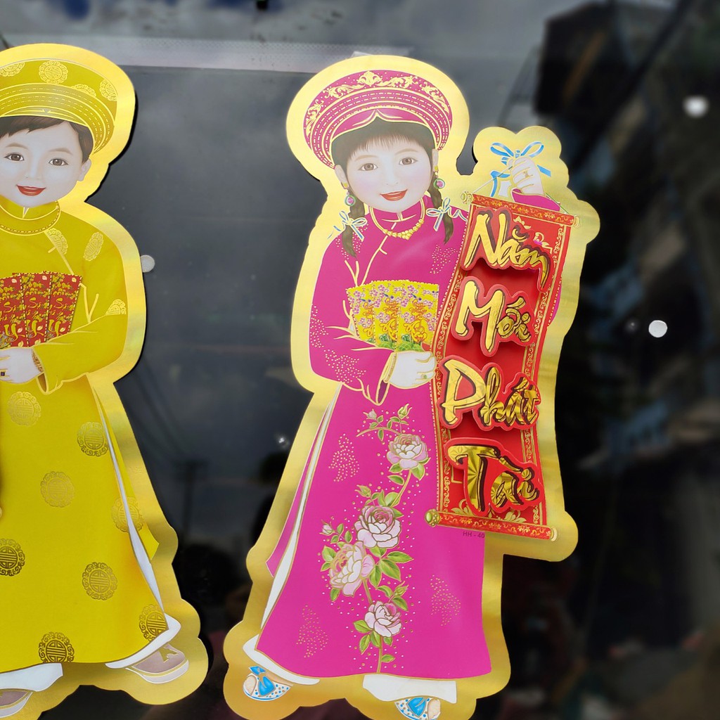Hình dán trang trí tết bé áo dài mừng năm mới A49 (NHIỀU MẪU)