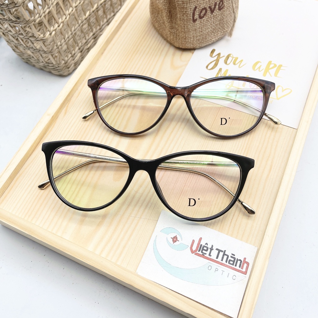 Gọng kính cận mắt mèo chân kim loại vàng MEOVANG