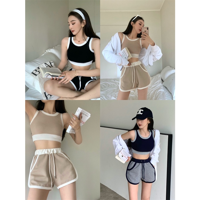 DUNEA Set Áo Tank Top + Quần Sọt Thể Thao Quyến Rũ Cho Nữ