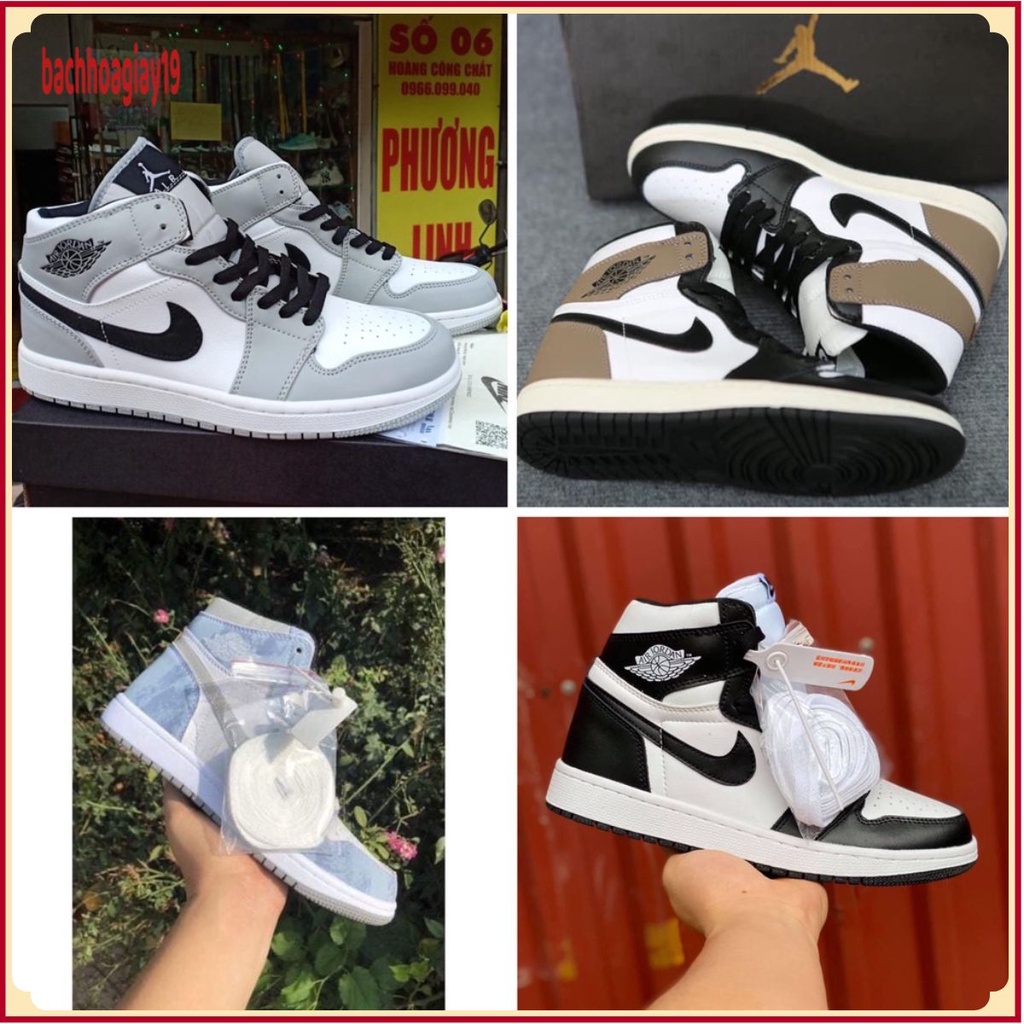 Giày thể thao JD1 Retro High Light Smoke Grey cao cổ xám logo đen, Giầy jordan xám cổ cao