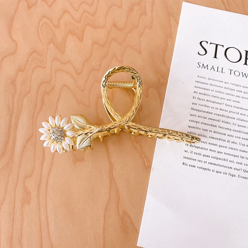 Kẹp tóc kim loại hoa hướng dương bản to và dài kẹp tóc sau đầu cho nữ phong cách nữ tính Hàn Quốc