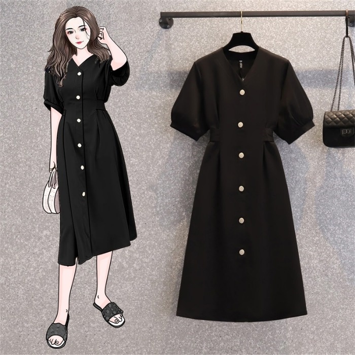 🌸Hàng Order(Sẵn L,XL)🌸 Váy Bigsize Tay Bồng Phối Cúc Bo Eo Nhẹ Nhàng Nữ Tính 🌸Hàng Quảng Châu