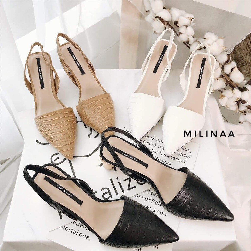 Slingback Colee Gót Nhập Bít Da Sần