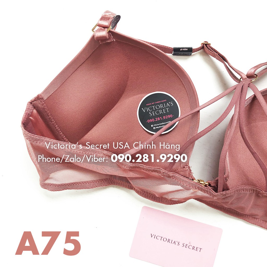 Vic USA 34A, A75 - Áo lót hồng đất  siêu nâng, Bombshell Add-2-cups, Withered Rose, Victoria's Secret USA