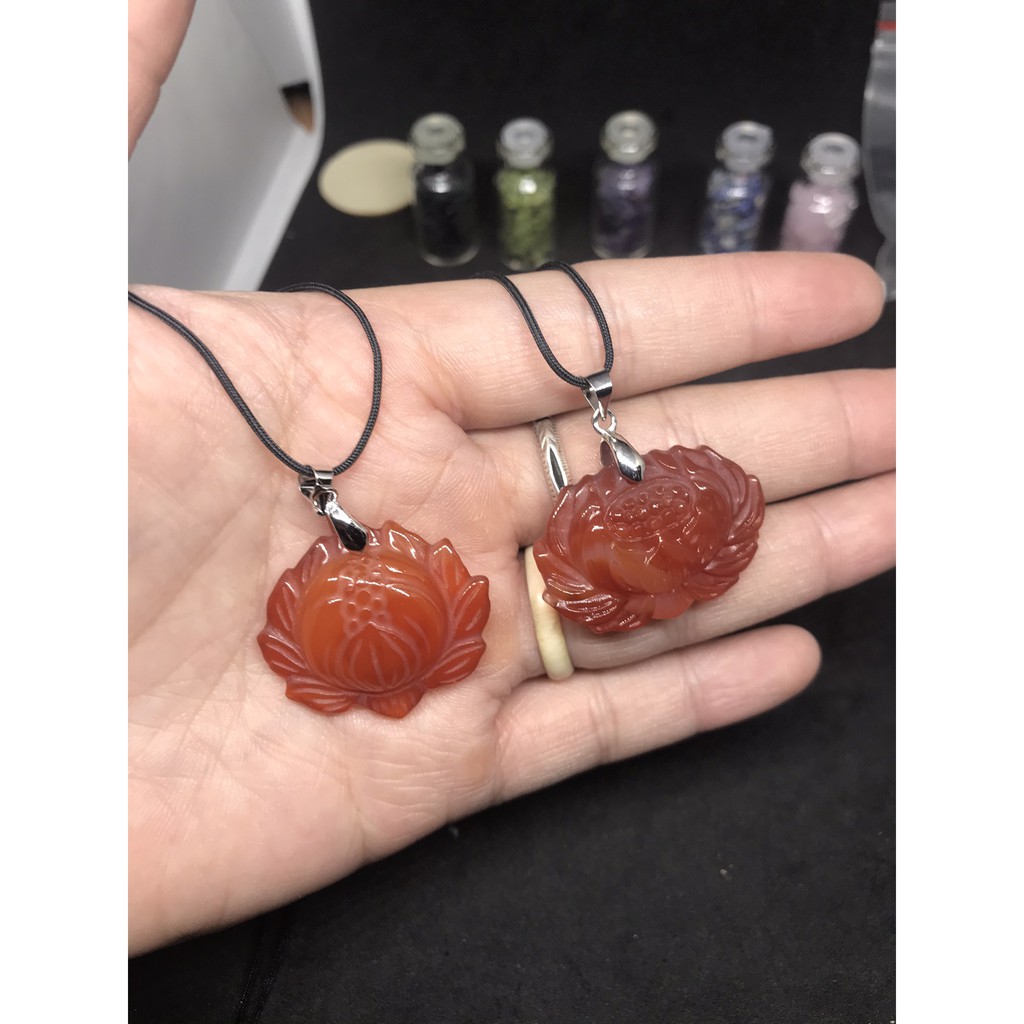 Mặt dây đài hoa trường thọ mã não đỏ Red Agate