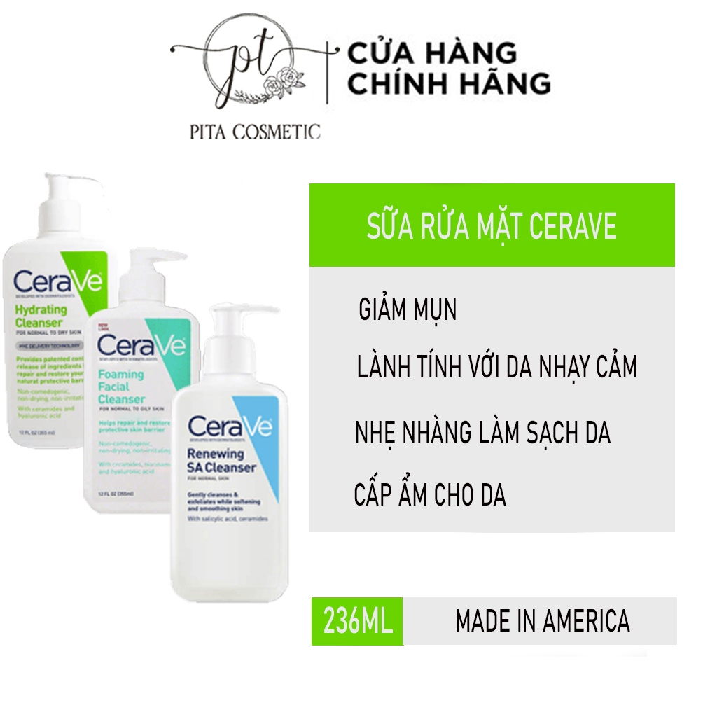 [Chính Hãng] Sữa Rửa Mặt Cerave Foaming Facial Cleanser Dịu Nhẹ Cho Da Dầu Mụn, Da Khô