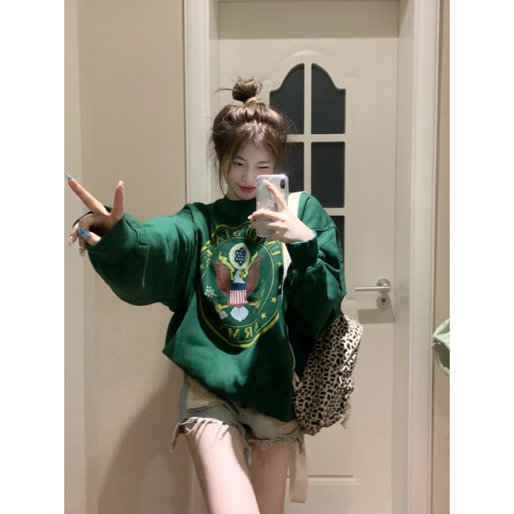 NRVP Áo nỉ dài tay oversize phong cách Hàn Quốc mới cho nữ