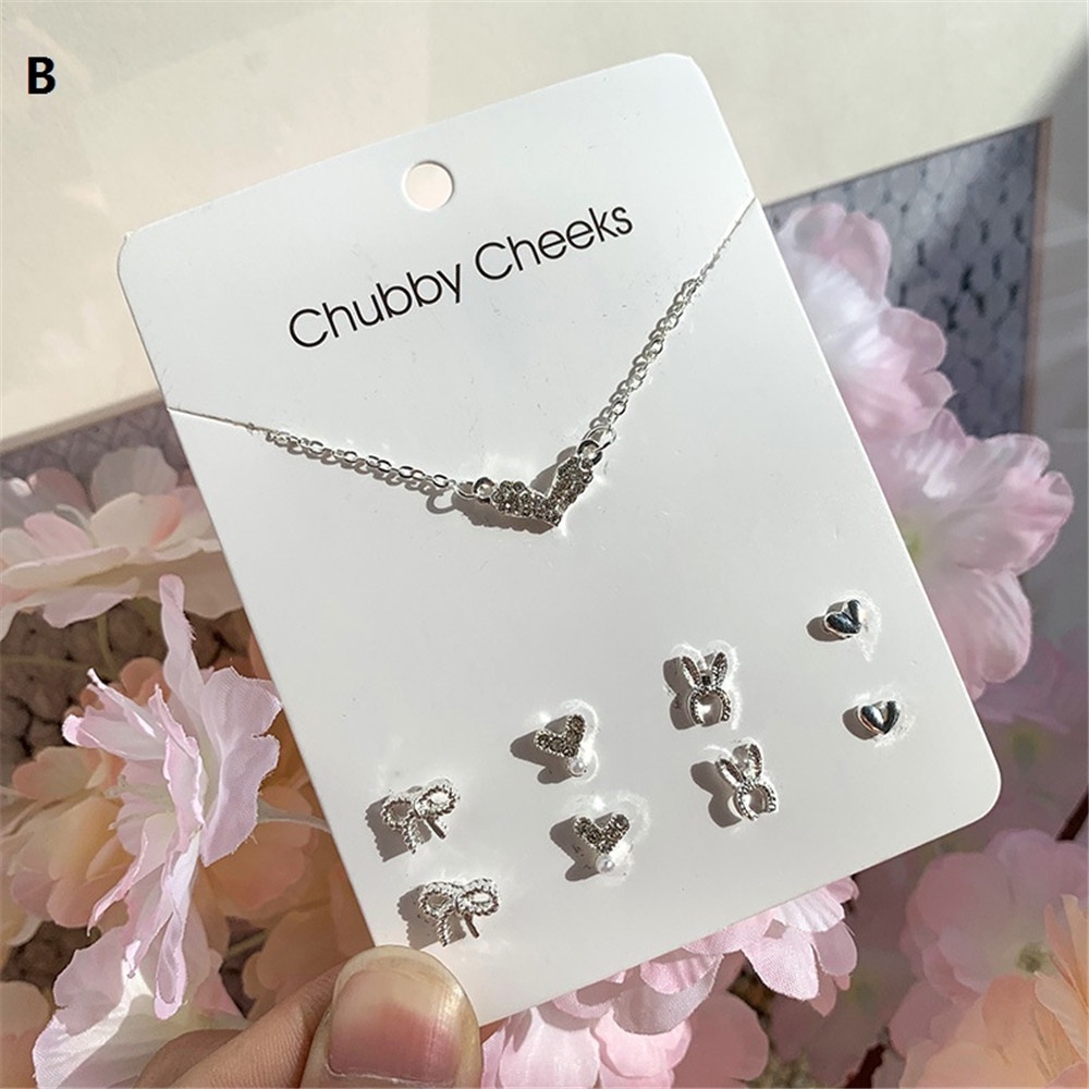 Bộ Vòng cổ + Bông Tai Thời Trang Hình Hoa Tuyết + Nơ Phong Cách Hàn Quốc