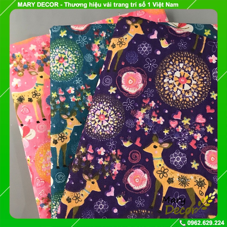 Vải bố linen đẹp trang trí nhà cửa phong thủy may mắn - họa tiết Hươu sao hồng V-A10