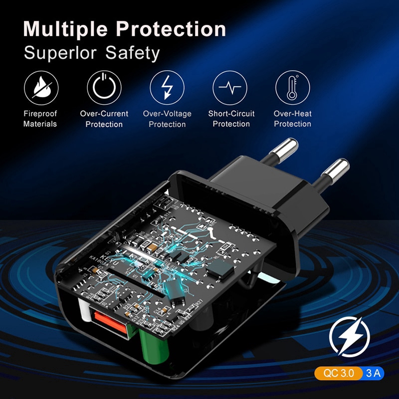 Cốc sạc USB QC3.0 đa năng 18W hỗ trợ sạc nhanh với phích cắm EU