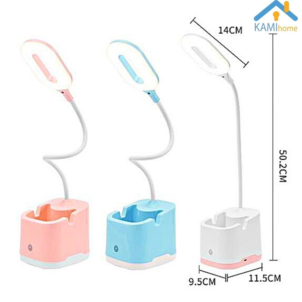 Đèn học để bàn kèm giá kê điện thoại, hộp đựng bút, chống cận thị  (Vuông KM 36022a)