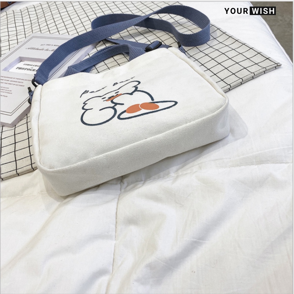 Túi Tote Đeo Chéo Vải Canvas Nữ Nhỏ Gọn nhân vật cute Phong Cách Hàn Quốc MD9003