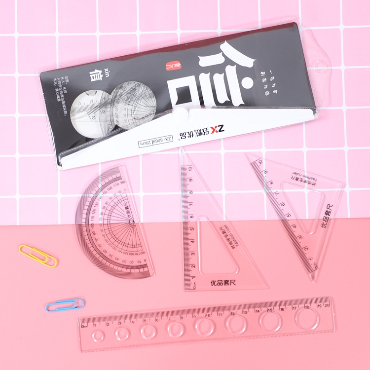 Bộ 4 thước đo, eke, đo độ nhiều màu cho bé học toán