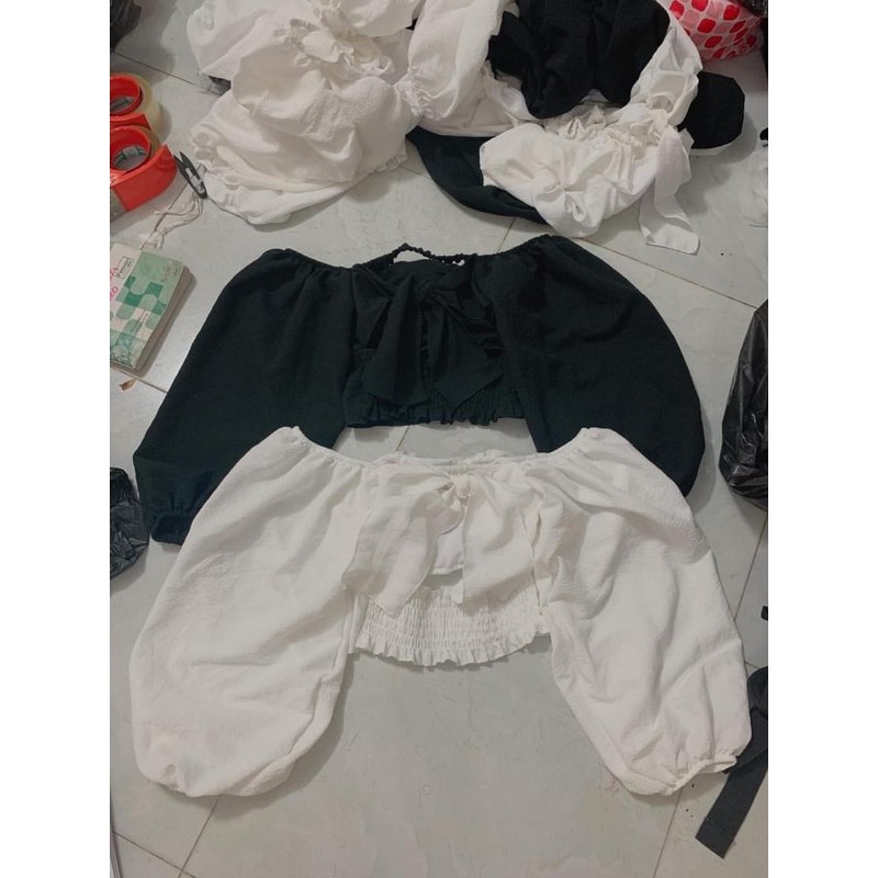 Áo tiểu thư tay bồng thắt nơ lưng kèm mút ngực cực xinh( ib chát để chọn màu ,hoặc đặt ghi ở phần ghi chú ) | BigBuy360 - bigbuy360.vn