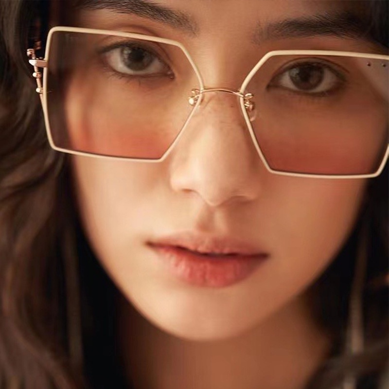 Kính Mát Gọng Kim Loại Tròng Vuông Màu Gradient Thời Trang Hàn Quốc Cho Nữ