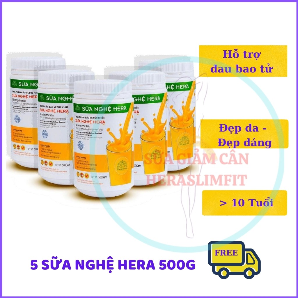 Sữa Nghệ HERA SN05 Đẹp Dáng -  Đẹp Da - Hỗ Trợ Đau Dạ Dày - Tốt Cho Mẹ Sau Sinh [CHÍNH HÃNG] (05 HỘP 500GRAM)