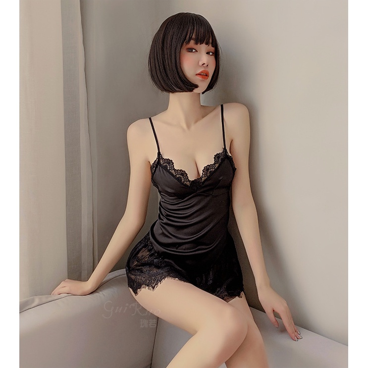 Váy ngủ sexy 2 dây satin cao cấp ngực viền ren, đầm ngủ sexy mặc nhà gợi cảm VN34