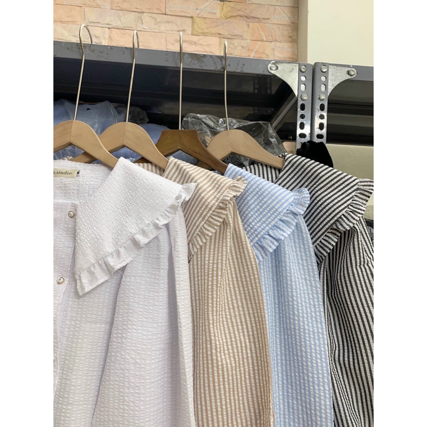 Áo sơ mi kẻ cổ bèo hàng loại 1 phong cách tiểu thư dành cho nữ | BigBuy360 - bigbuy360.vn